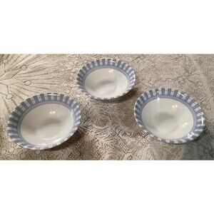 Martha Stewart Everyday Blue White "Garden Trellis" France 3 Soup/Cereal Bowls